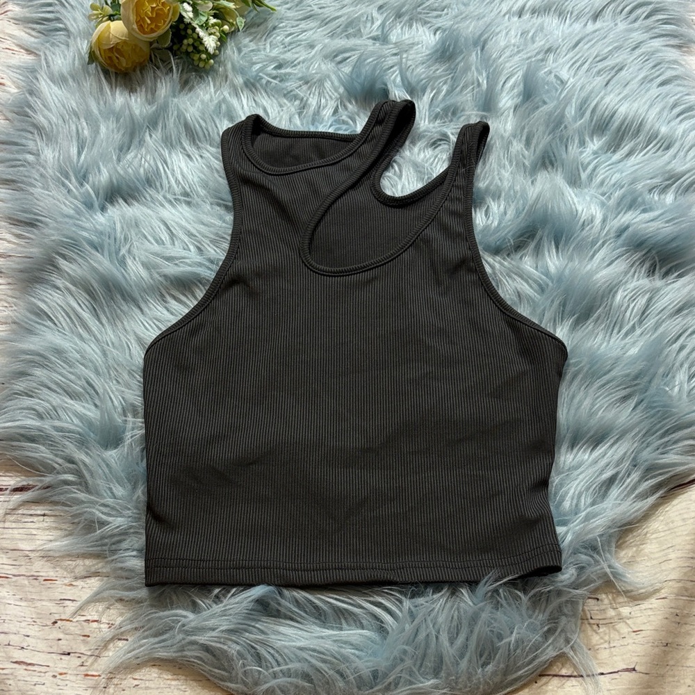 CIDER Slate Cut Out Asymmetrical Neck Cropped Tank sz XS